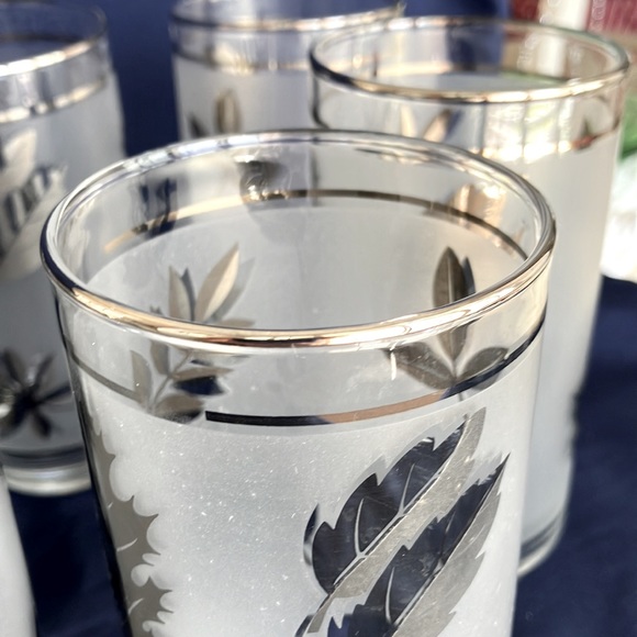 LIBBEY 1960’s Mid Century Modern Silver Frosted Leaf Highball Glasses Set of 6 - Picture 5 of 9